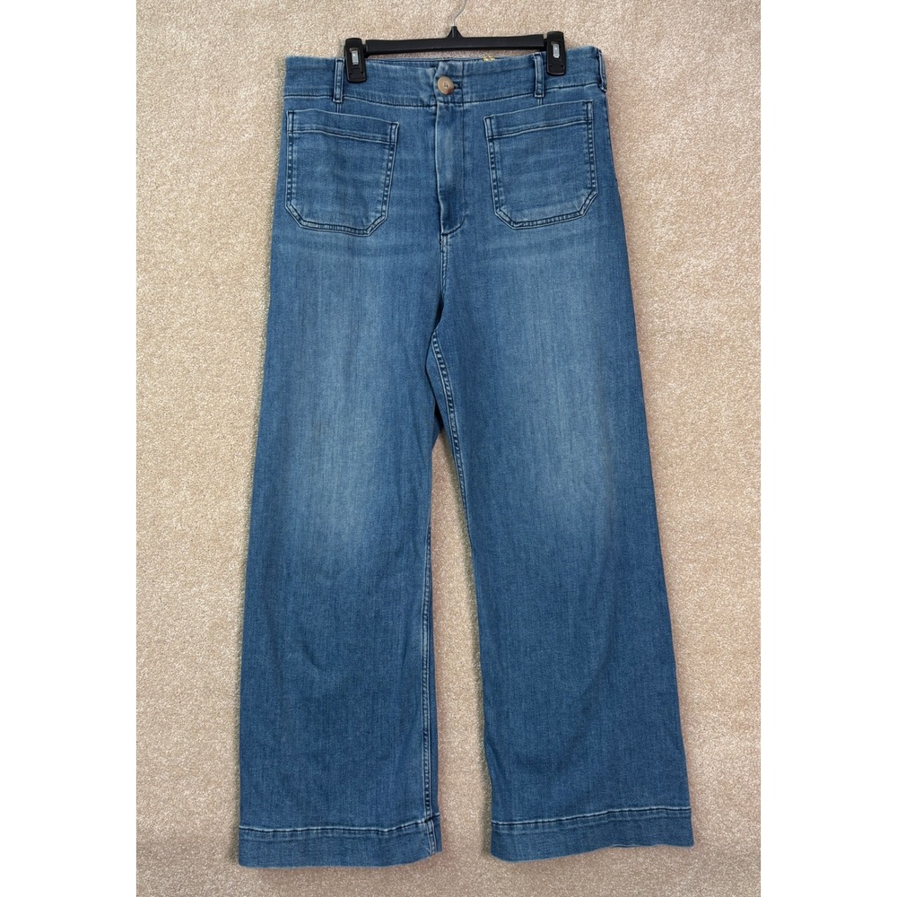 ANTHROPOLOGOIE Maeve The Coette Jeans Women's 32 TALL Blue High Rise Wide Leg